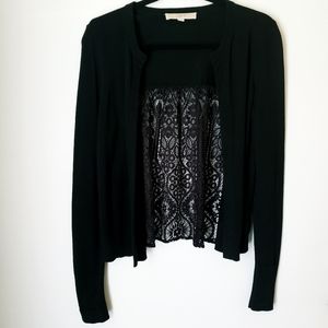 Ann Taylor Loft | Black Lace Back Cardigan